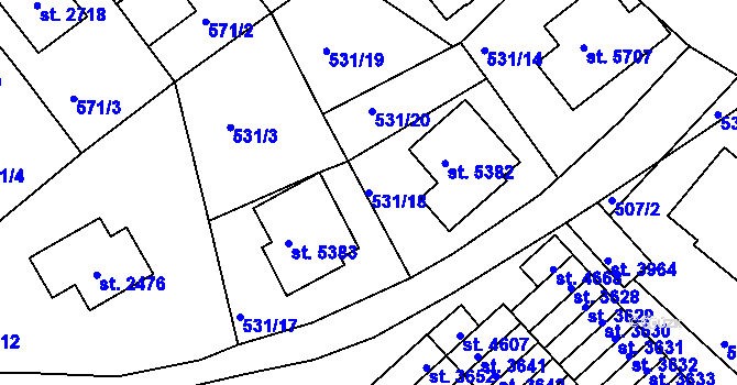 Parcela st. 531/18 v KÚ Jablonec nad Nisou, Katastrální mapa