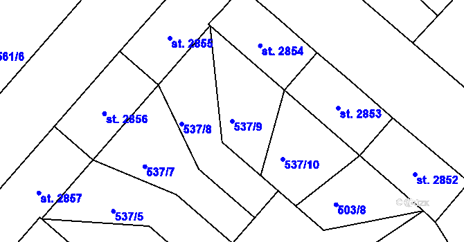 Parcela st. 537/9 v KÚ Jablonec nad Nisou, Katastrální mapa