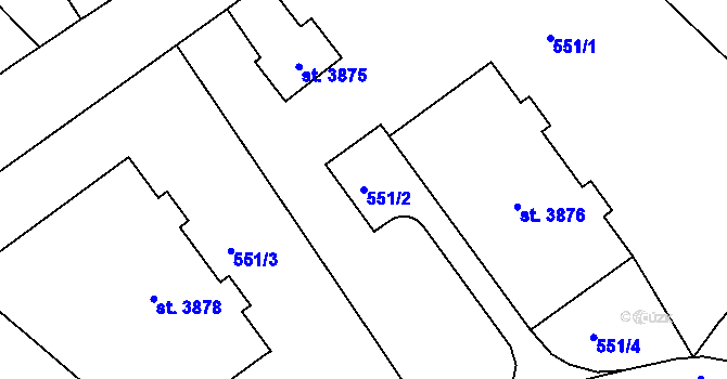 Parcela st. 551/2 v KÚ Jablonec nad Nisou, Katastrální mapa
