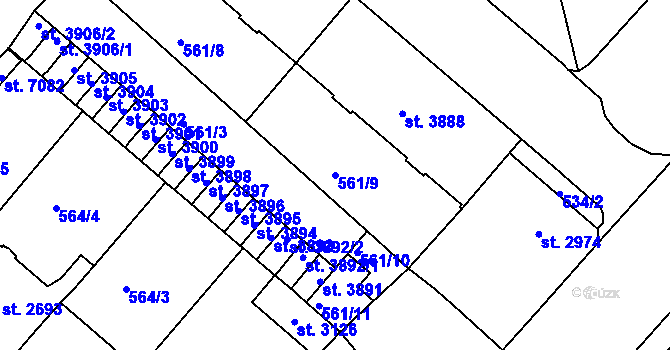 Parcela st. 561/9 v KÚ Jablonec nad Nisou, Katastrální mapa