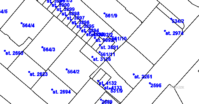 Parcela st. 561/11 v KÚ Jablonec nad Nisou, Katastrální mapa