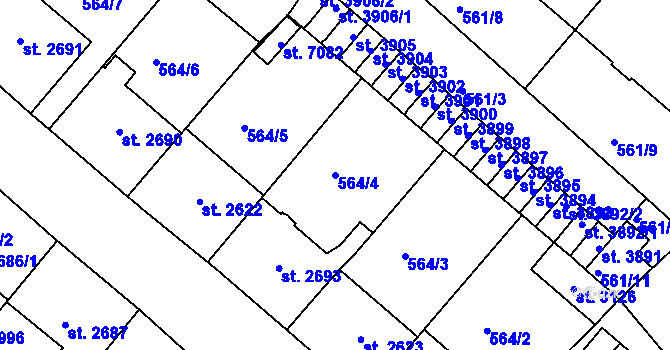 Parcela st. 564/4 v KÚ Jablonec nad Nisou, Katastrální mapa