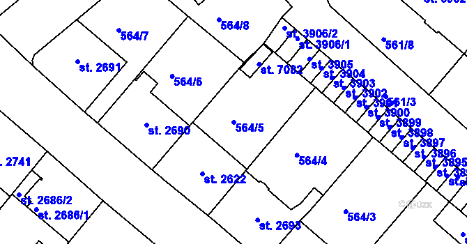 Parcela st. 564/5 v KÚ Jablonec nad Nisou, Katastrální mapa