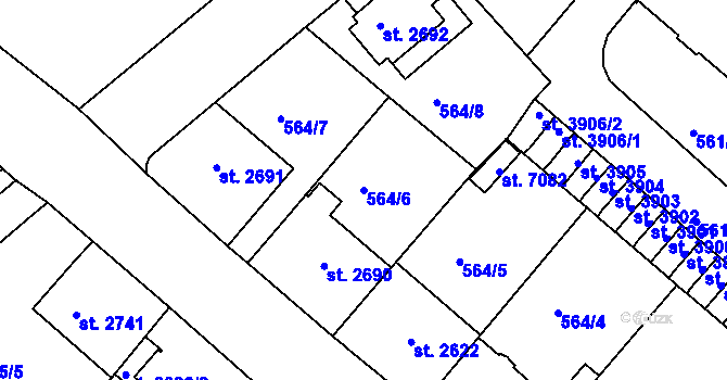 Parcela st. 564/6 v KÚ Jablonec nad Nisou, Katastrální mapa