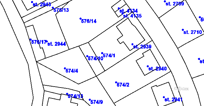 Parcela st. 574/1 v KÚ Jablonec nad Nisou, Katastrální mapa