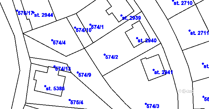 Parcela st. 574/2 v KÚ Jablonec nad Nisou, Katastrální mapa