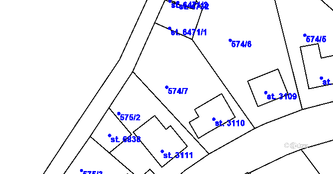 Parcela st. 574/7 v KÚ Jablonec nad Nisou, Katastrální mapa