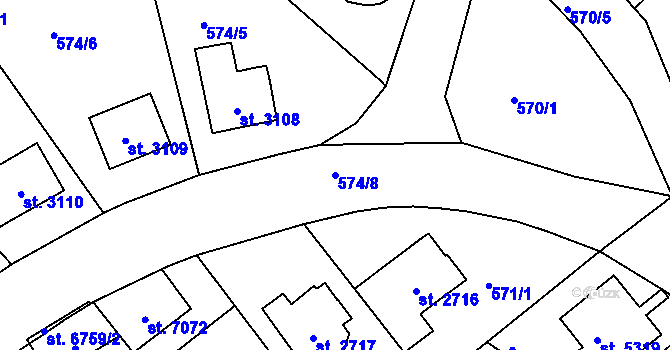 Parcela st. 574/8 v KÚ Jablonec nad Nisou, Katastrální mapa