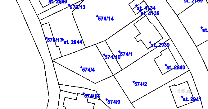 Parcela st. 574/10 v KÚ Jablonec nad Nisou, Katastrální mapa