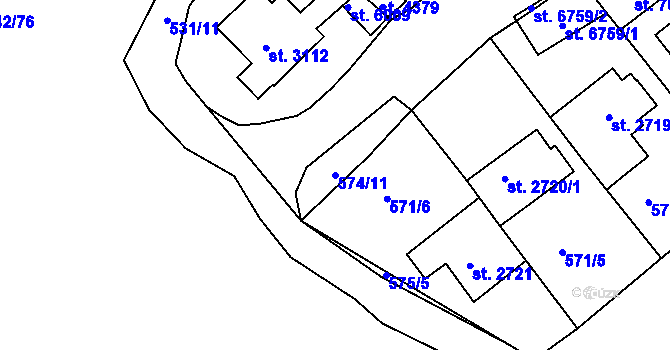 Parcela st. 574/11 v KÚ Jablonec nad Nisou, Katastrální mapa