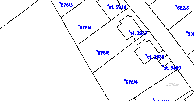 Parcela st. 576/5 v KÚ Jablonec nad Nisou, Katastrální mapa