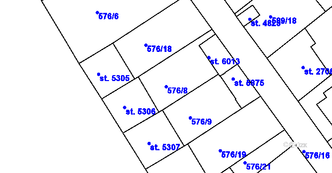 Parcela st. 576/8 v KÚ Jablonec nad Nisou, Katastrální mapa
