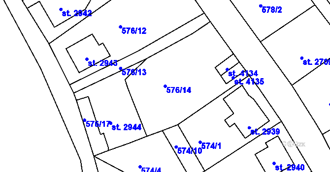 Parcela st. 576/14 v KÚ Jablonec nad Nisou, Katastrální mapa