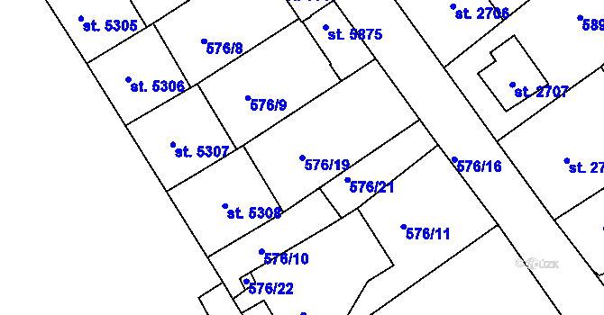 Parcela st. 576/19 v KÚ Jablonec nad Nisou, Katastrální mapa