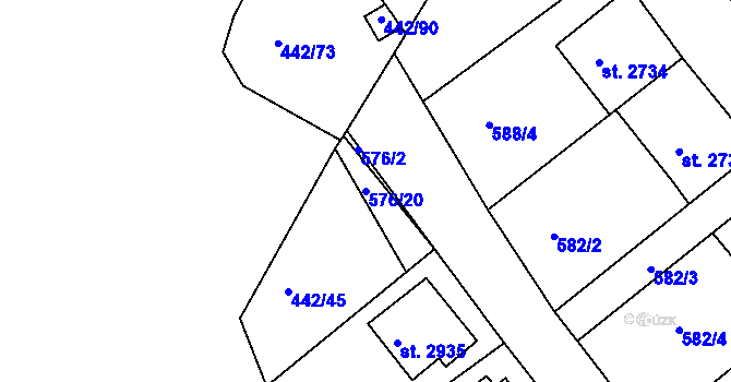 Parcela st. 576/20 v KÚ Jablonec nad Nisou, Katastrální mapa