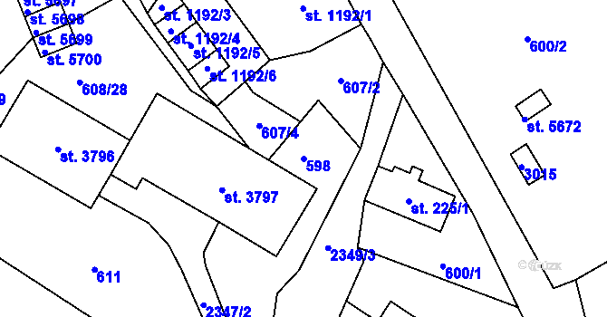 Parcela st. 598 v KÚ Jablonec nad Nisou, Katastrální mapa