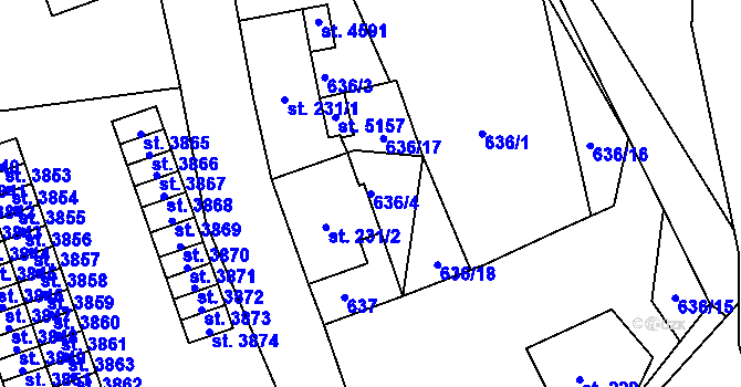 Parcela st. 636/4 v KÚ Jablonec nad Nisou, Katastrální mapa