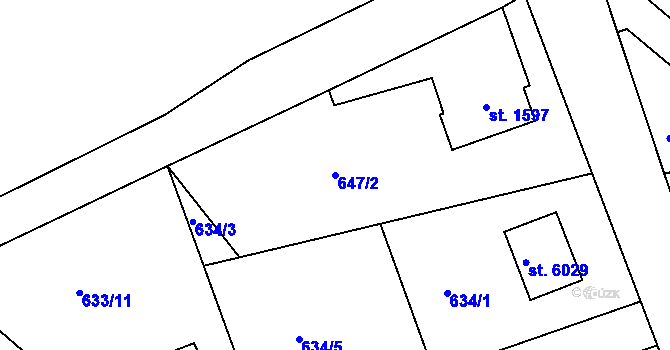 Parcela st. 647/2 v KÚ Jablonec nad Nisou, Katastrální mapa