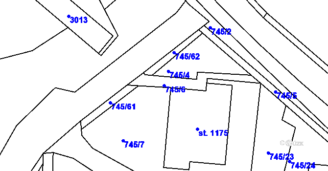 Parcela st. 745/6 v KÚ Jablonec nad Nisou, Katastrální mapa