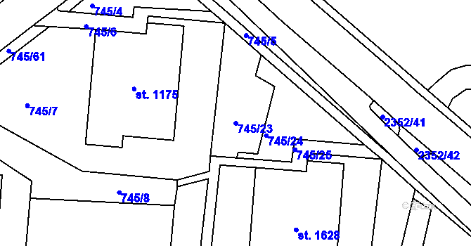 Parcela st. 745/23 v KÚ Jablonec nad Nisou, Katastrální mapa