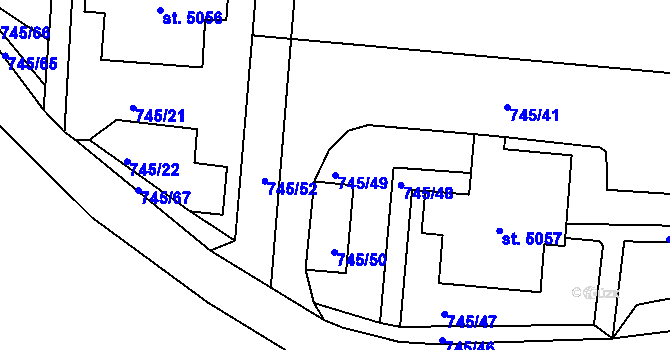 Parcela st. 745/49 v KÚ Jablonec nad Nisou, Katastrální mapa
