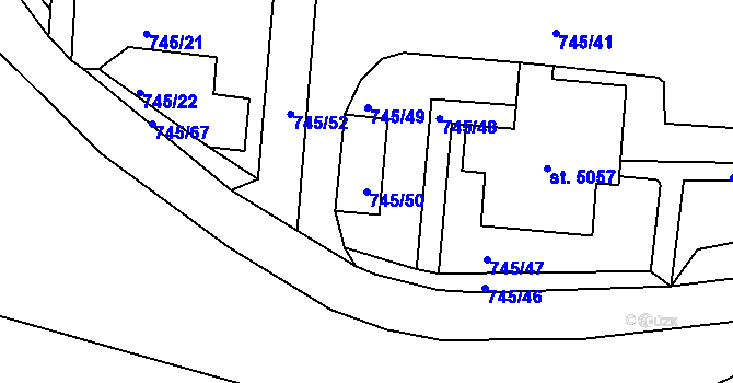 Parcela st. 745/50 v KÚ Jablonec nad Nisou, Katastrální mapa
