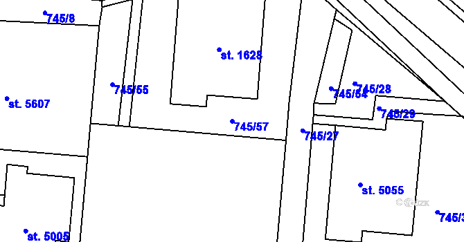 Parcela st. 745/57 v KÚ Jablonec nad Nisou, Katastrální mapa