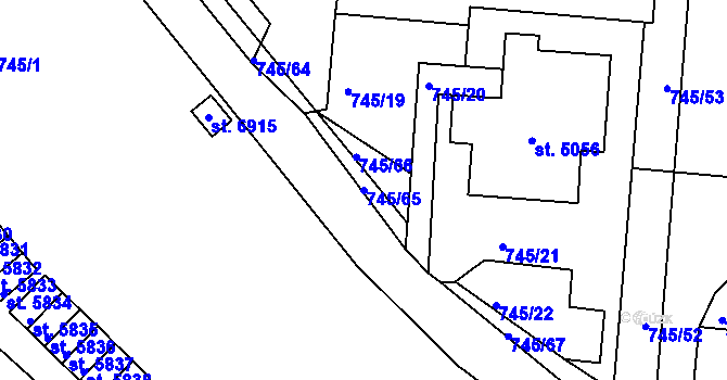 Parcela st. 745/65 v KÚ Jablonec nad Nisou, Katastrální mapa