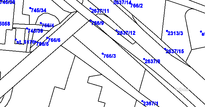 Parcela st. 766/3 v KÚ Jablonec nad Nisou, Katastrální mapa