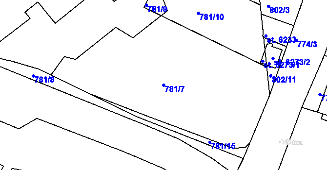 Parcela st. 781/7 v KÚ Jablonec nad Nisou, Katastrální mapa