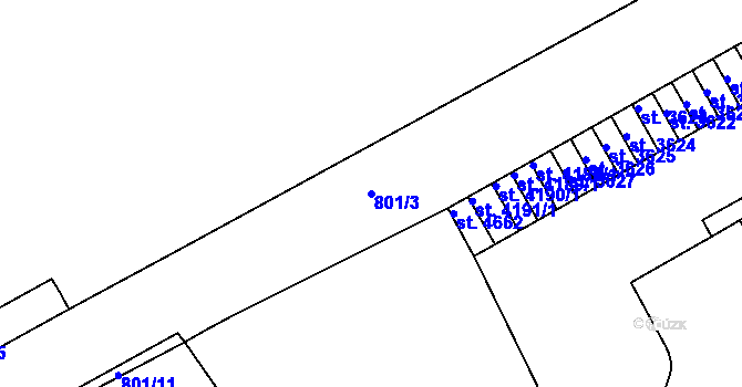 Parcela st. 801/3 v KÚ Jablonec nad Nisou, Katastrální mapa