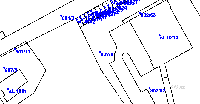 Parcela st. 802/1 v KÚ Jablonec nad Nisou, Katastrální mapa