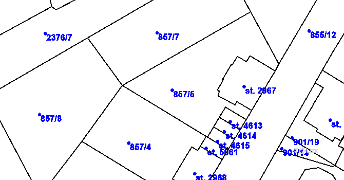 Parcela st. 857/5 v KÚ Jablonec nad Nisou, Katastrální mapa