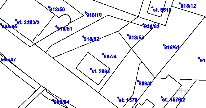 Parcela st. 887/4 v KÚ Jablonec nad Nisou, Katastrální mapa
