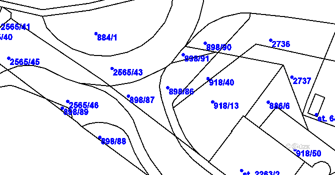 Parcela st. 898/86 v KÚ Jablonec nad Nisou, Katastrální mapa
