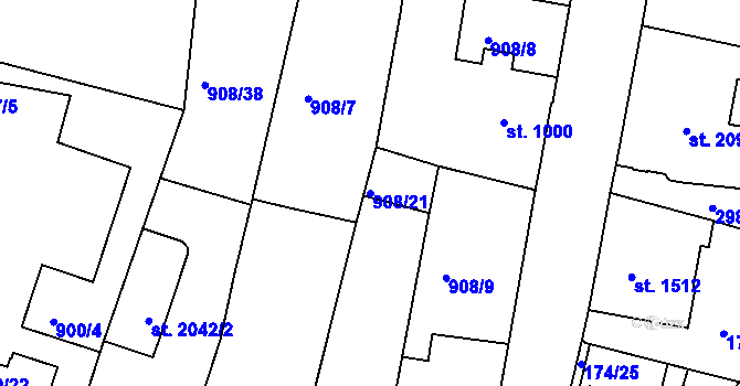 Parcela st. 908/21 v KÚ Jablonec nad Nisou, Katastrální mapa