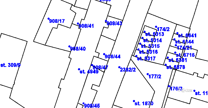 Parcela st. 908/44 v KÚ Jablonec nad Nisou, Katastrální mapa