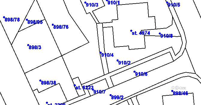 Parcela st. 910/4 v KÚ Jablonec nad Nisou, Katastrální mapa