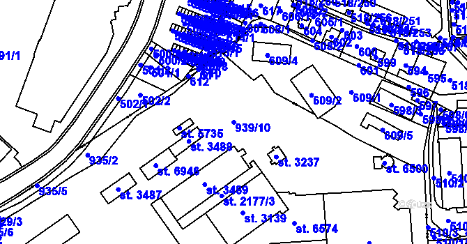 Parcela st. 939/10 v KÚ Jablonec nad Nisou, Katastrální mapa