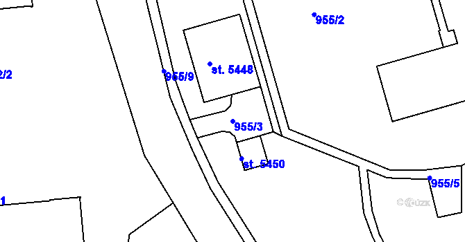 Parcela st. 955/3 v KÚ Jablonec nad Nisou, Katastrální mapa