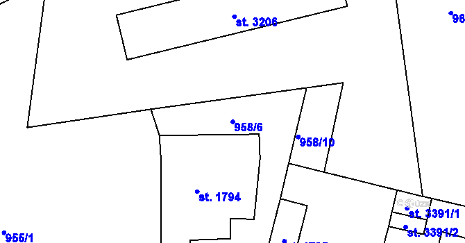 Parcela st. 958/6 v KÚ Jablonec nad Nisou, Katastrální mapa