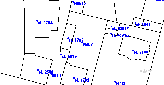 Parcela st. 958/7 v KÚ Jablonec nad Nisou, Katastrální mapa