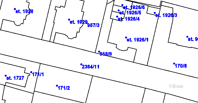 Parcela st. 958/9 v KÚ Jablonec nad Nisou, Katastrální mapa