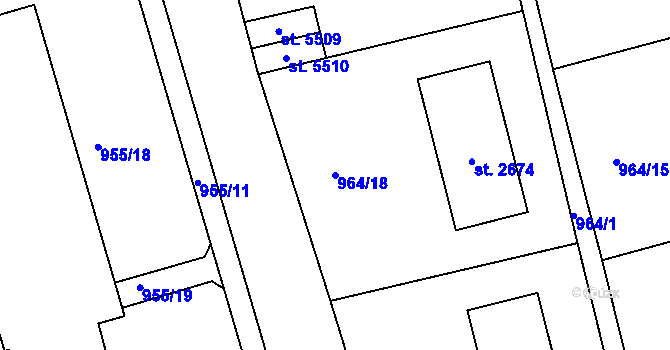 Parcela st. 964/18 v KÚ Jablonec nad Nisou, Katastrální mapa