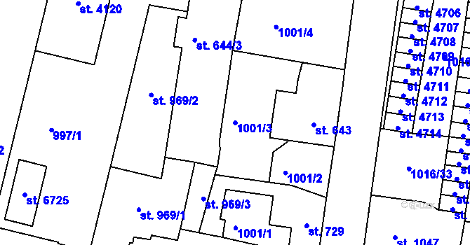 Parcela st. 1001/3 v KÚ Jablonec nad Nisou, Katastrální mapa