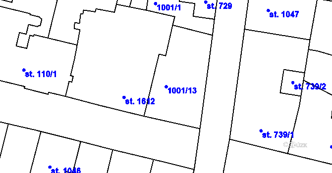 Parcela st. 1001/13 v KÚ Jablonec nad Nisou, Katastrální mapa