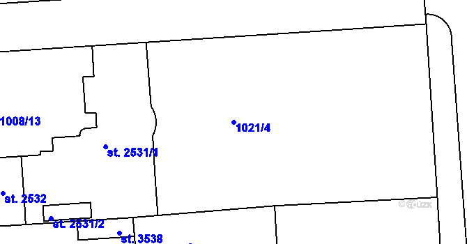 Parcela st. 1021/4 v KÚ Jablonec nad Nisou, Katastrální mapa