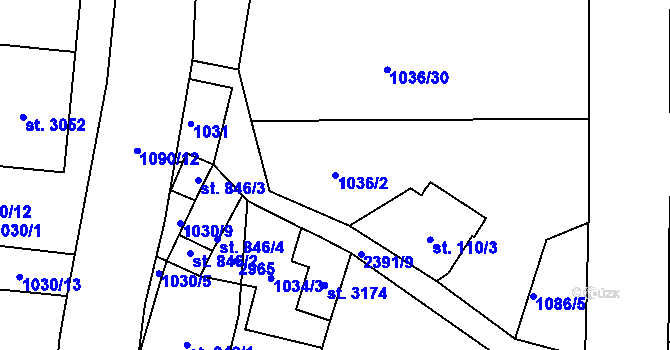 Parcela st. 1036/2 v KÚ Jablonec nad Nisou, Katastrální mapa