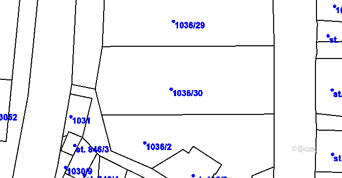 Parcela st. 1036/30 v KÚ Jablonec nad Nisou, Katastrální mapa