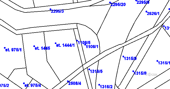 Parcela st. 1108/1 v KÚ Jablonec nad Nisou, Katastrální mapa
